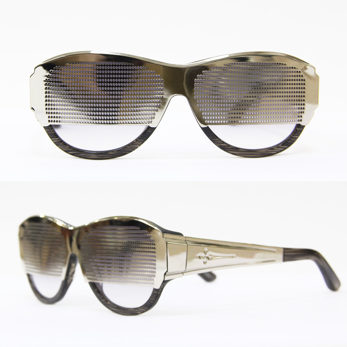 Linda Farrow  by Todd Lynn Special Black with Silver and Purple acetate perforated silver metal sunglass